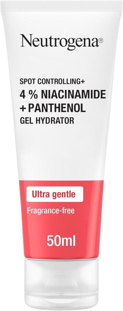 Neutrogena Skin Spot Control Gel Moisturizer, a booster and protectant moisturizer with 4% Niacinamide and Panthenol to support